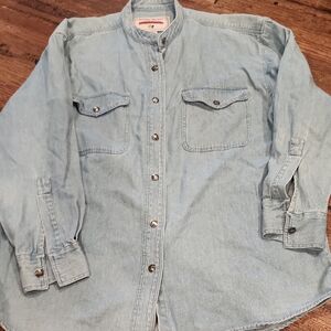 Light Wash Denim Button-Down Shirt - Casual Women’s Top